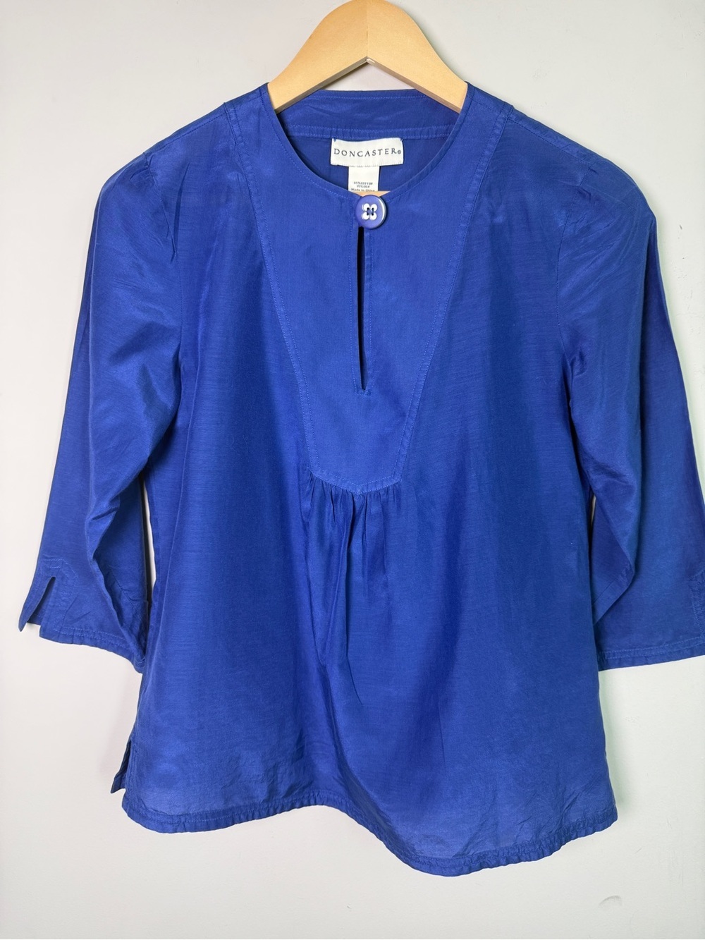 Doncaster Royal Blue Silk Cotton Split Neck Blouse Sz 2